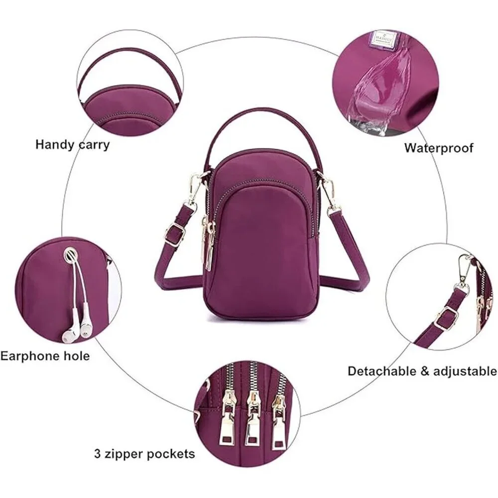 Women Crossbody Bag Nylon Waterproof Small Purses with 3 Zipper Pockets